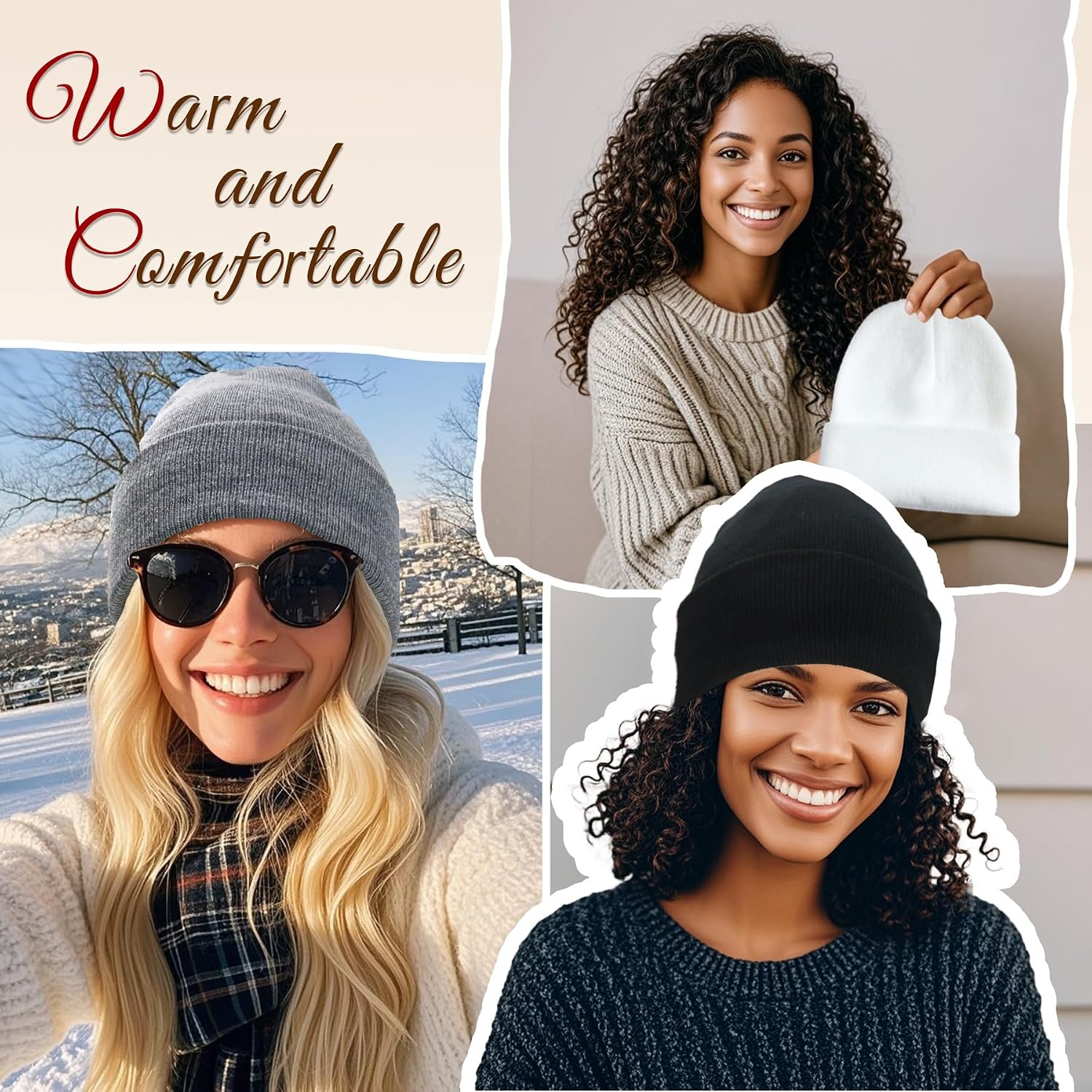 satin lined wool beanie for women in multi color, winter warm hat — view 4