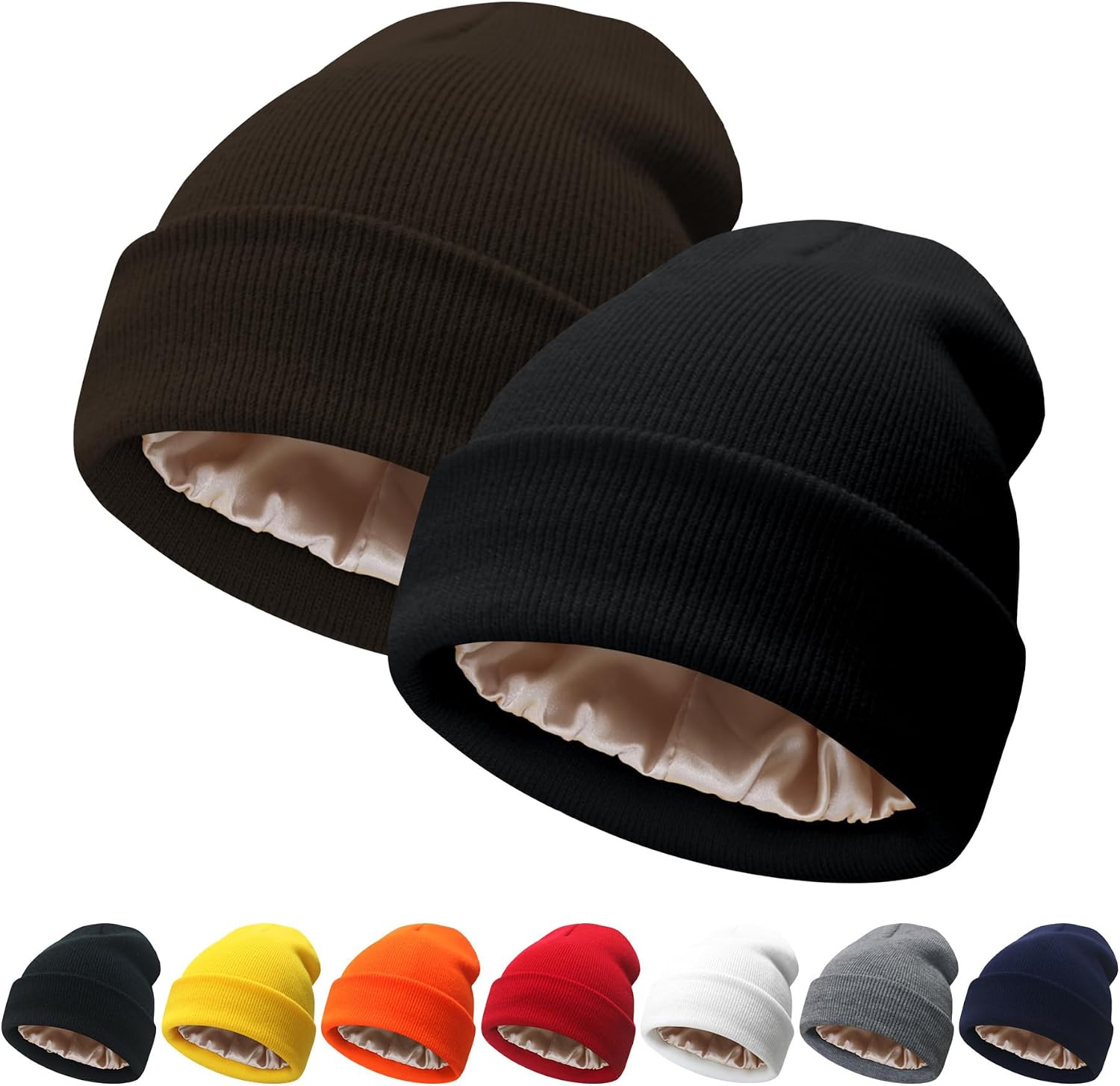 satin lined wool beanie for women in multi color, winter warm hat — view 5