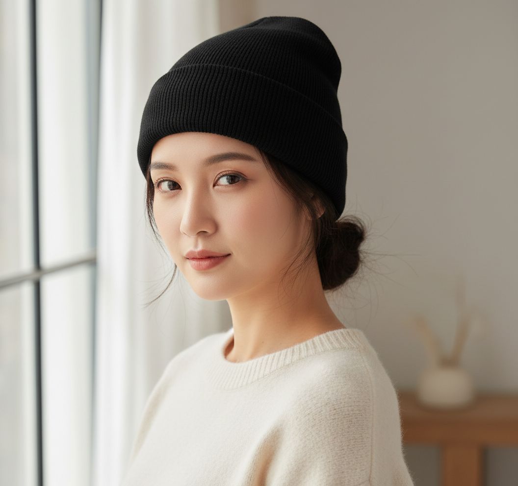 satin lined wool beanie for women in multi color, winter warm hat — view 1
