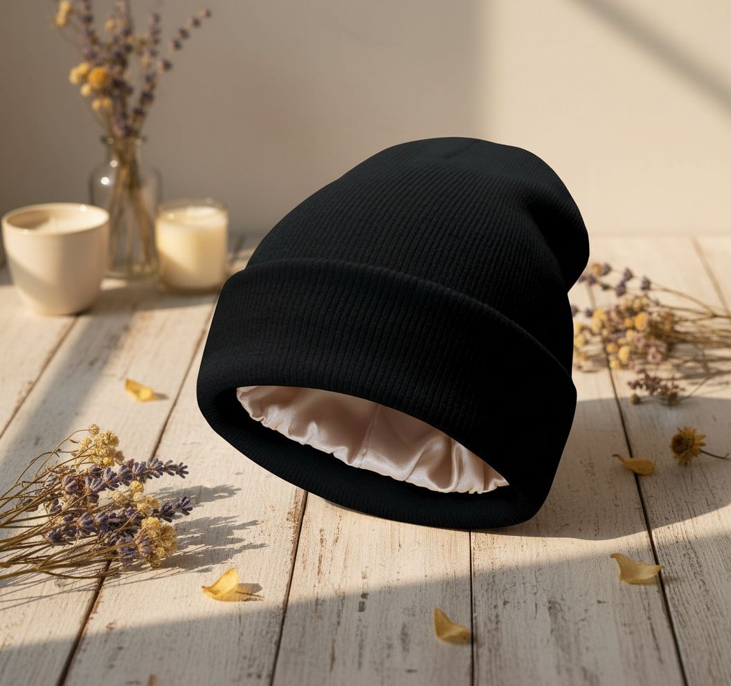 satin lined wool beanie for women in multi color, winter warm hat — view 5