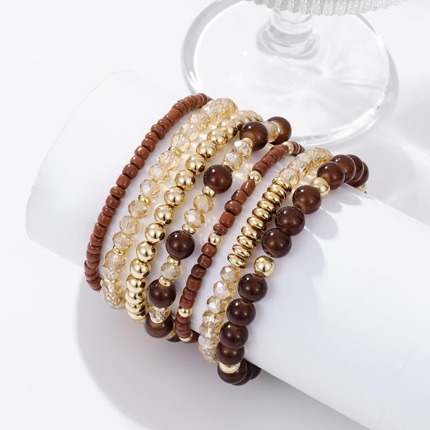 Multicolor boho beaded stretch bracelets — handmade stackable design — view 2