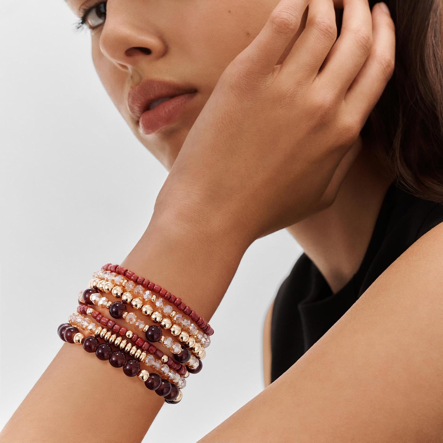 Multicolor boho beaded stretch bracelets — handmade stackable design — view 3