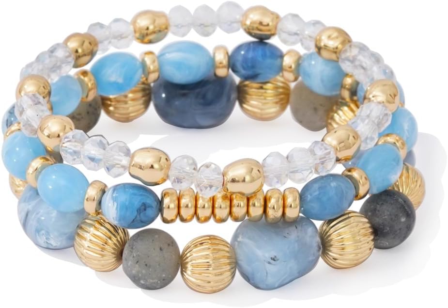 Multicolor boho beaded stretch bracelets — handmade stackable design — back
