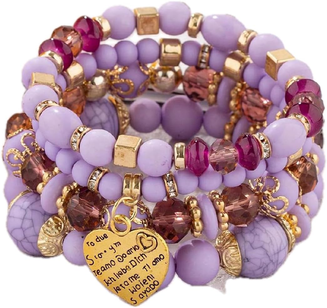Colorful beaded boho bracelet set with crystal accents — stackable stretch design — view 3