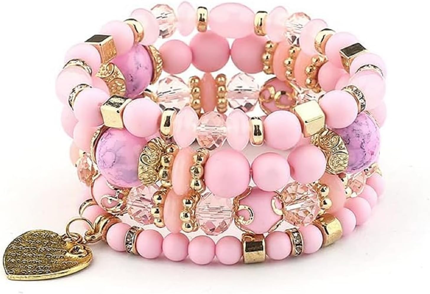 Colorful beaded boho bracelet set with crystal accents — stackable stretch design — view 3
