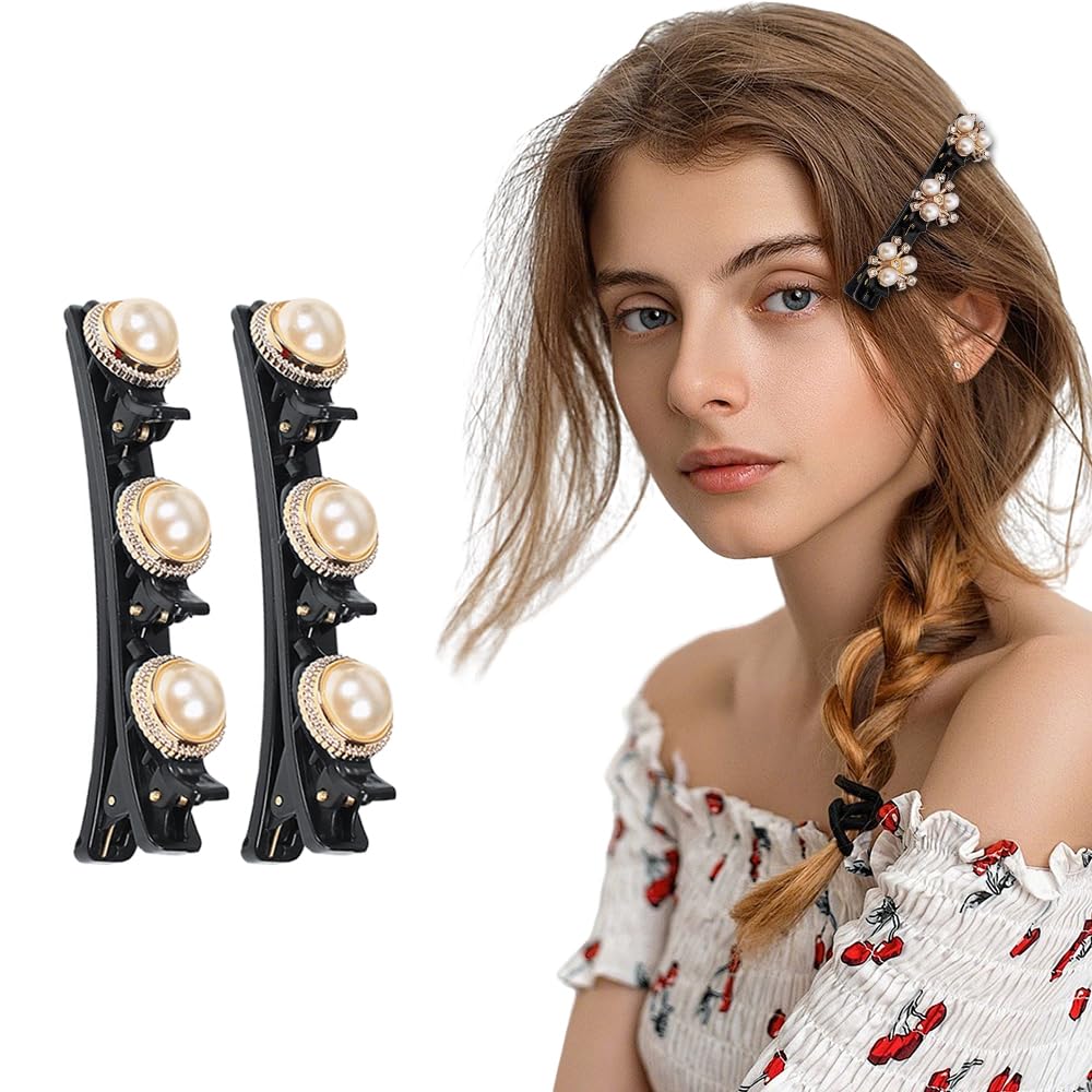 Crystal stone claw clip with braided metal band — everyday hair accessory — front