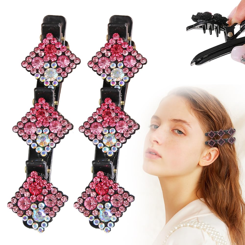 Crystal stone claw clip with braided metal band — everyday hair accessory — side