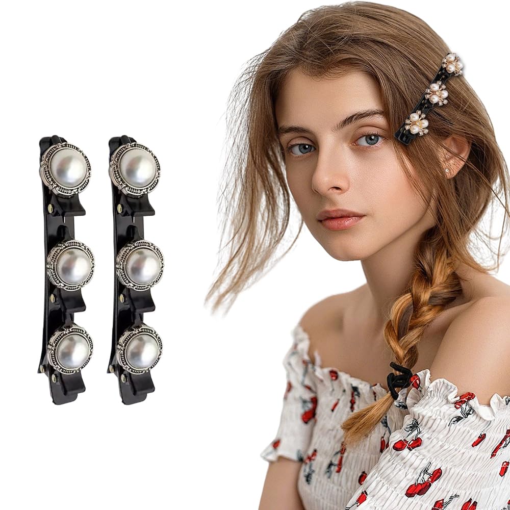 Crystal stone claw clip with braided metal band — everyday hair accessory — back
