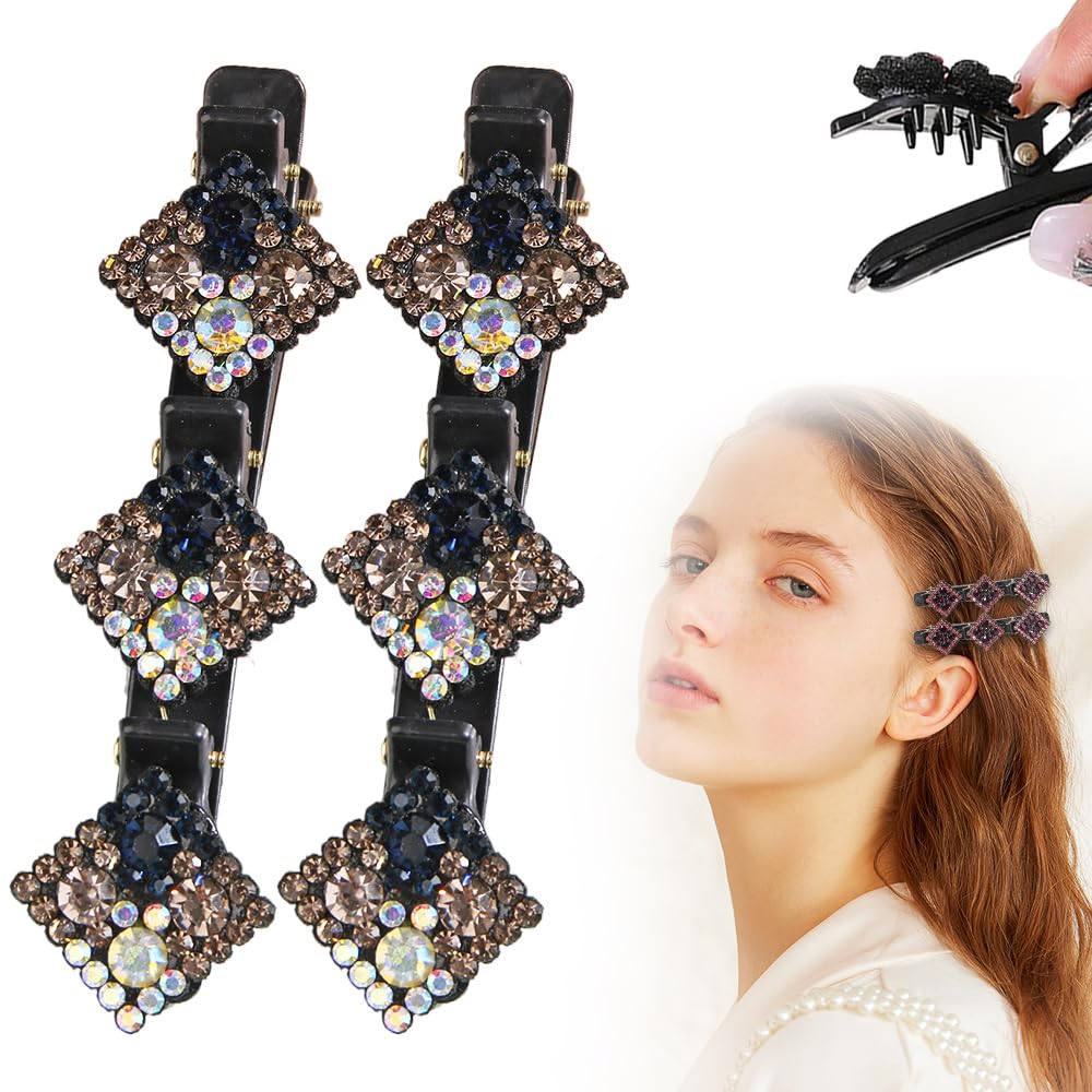 Crystal stone claw clip with braided metal band — everyday hair accessory — detail