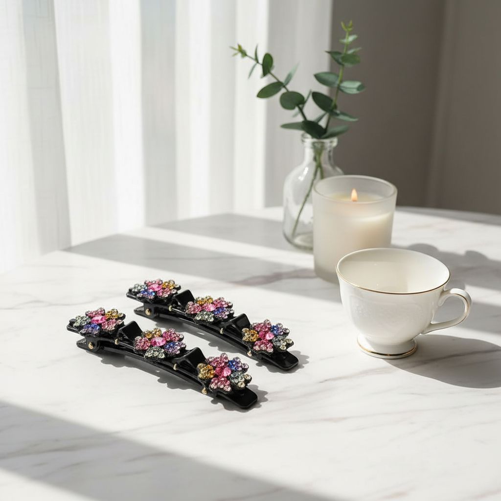 Crystal stone claw clip with braided metal band — everyday hair accessory — view 3