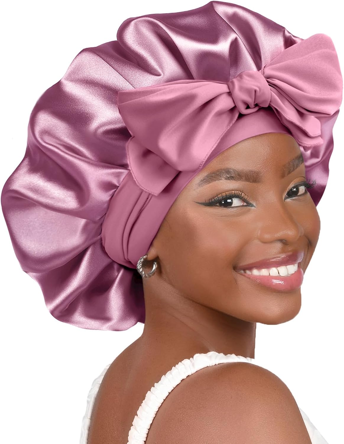 silk satin sleep bonnet in multi color with tie band for curly hair protection — view 1