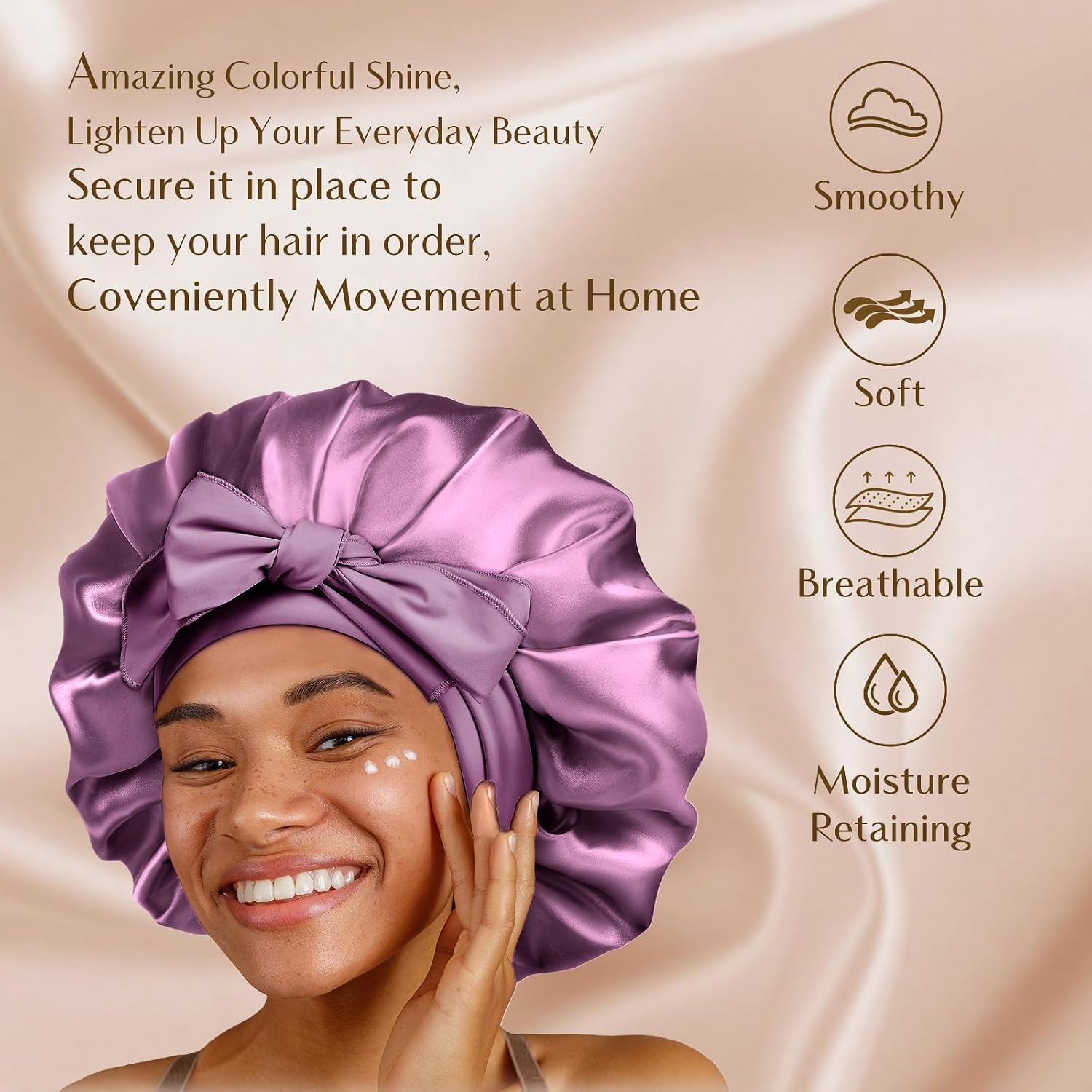 silk satin sleep bonnet in multi color with tie band for curly hair protection — view 2