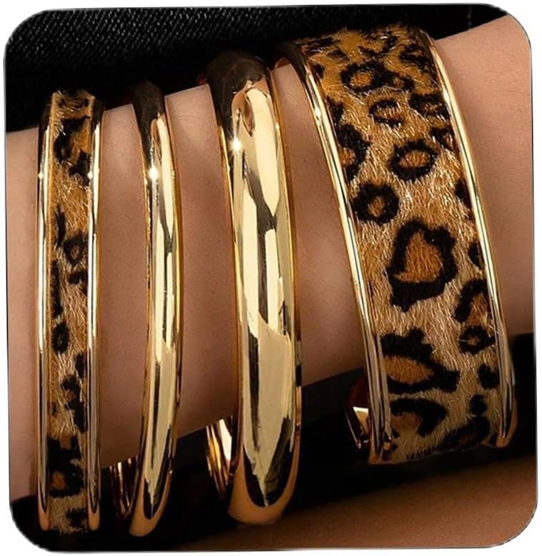 Leopard print gold bangle bracelet — chunky polished design, statement jewelry — view 1