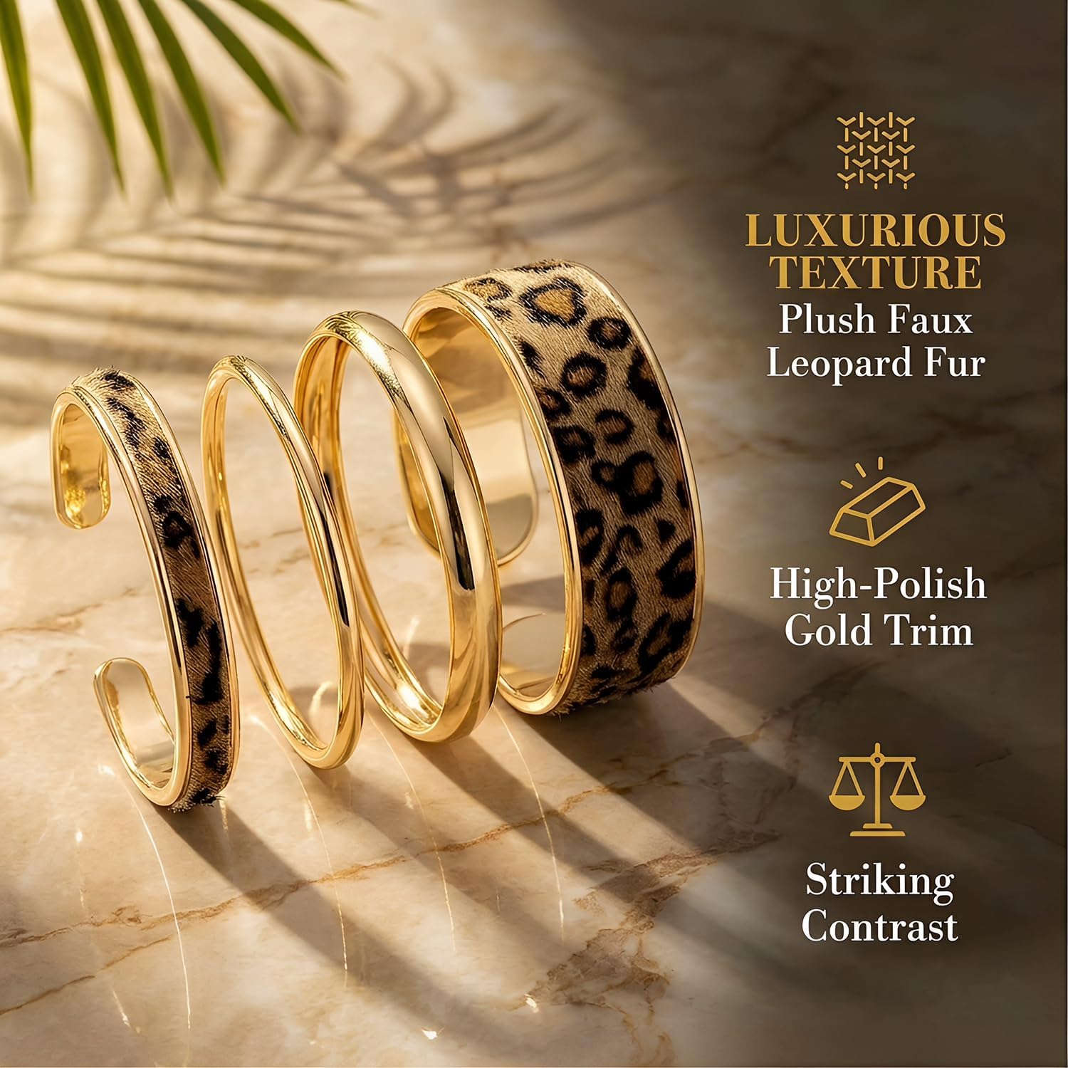 Leopard print gold bangle bracelet — chunky polished design, statement jewelry — view 3