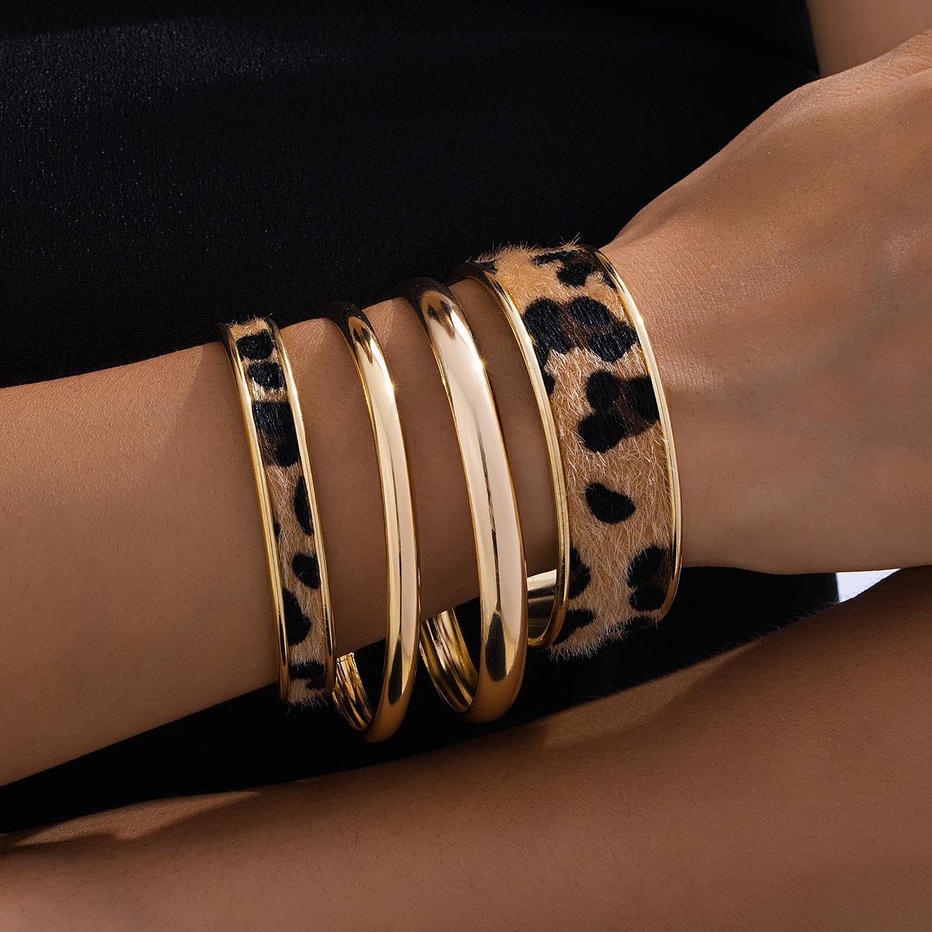 Leopard print gold bangle bracelet — chunky polished design, statement jewelry — view 4