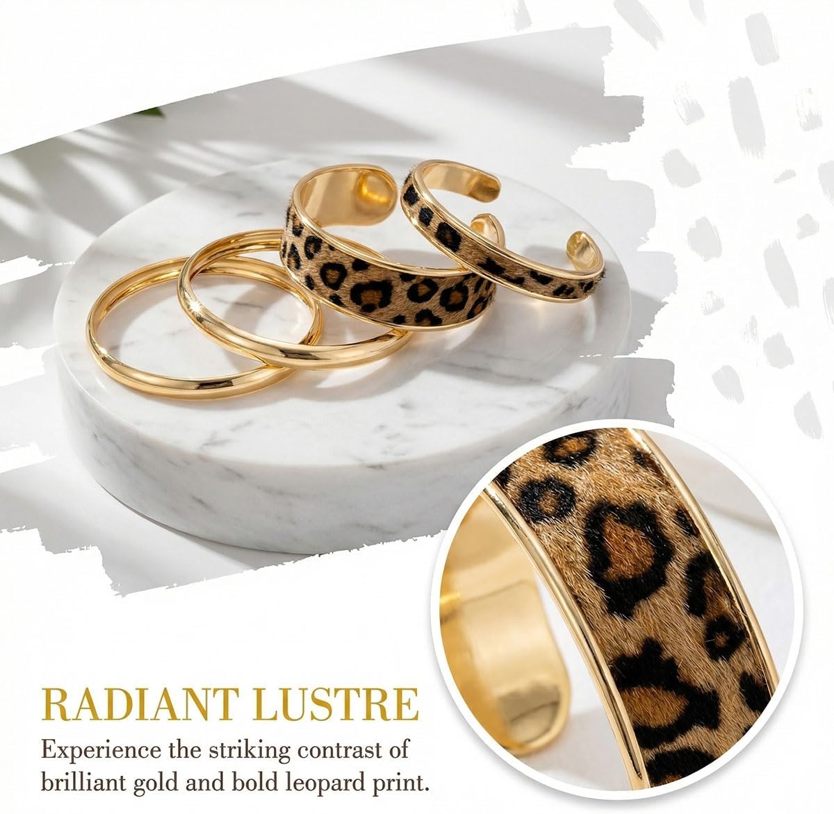Leopard print gold bangle bracelet — chunky polished design, statement jewelry — view 2