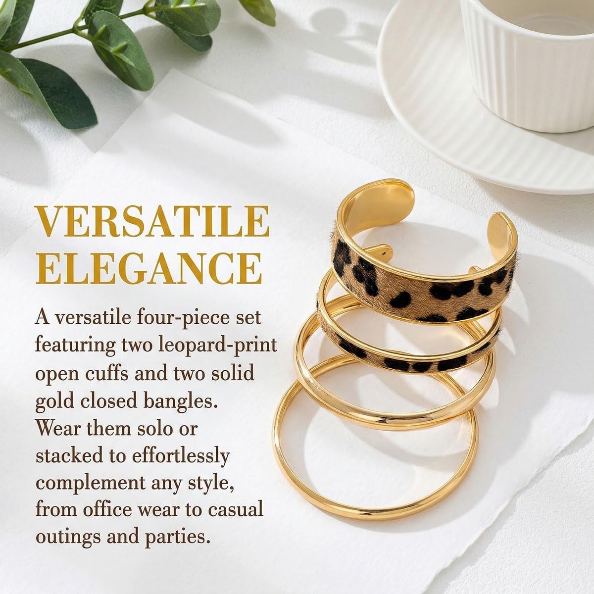 Leopard print gold bangle bracelet — chunky polished design, statement jewelry — view 3