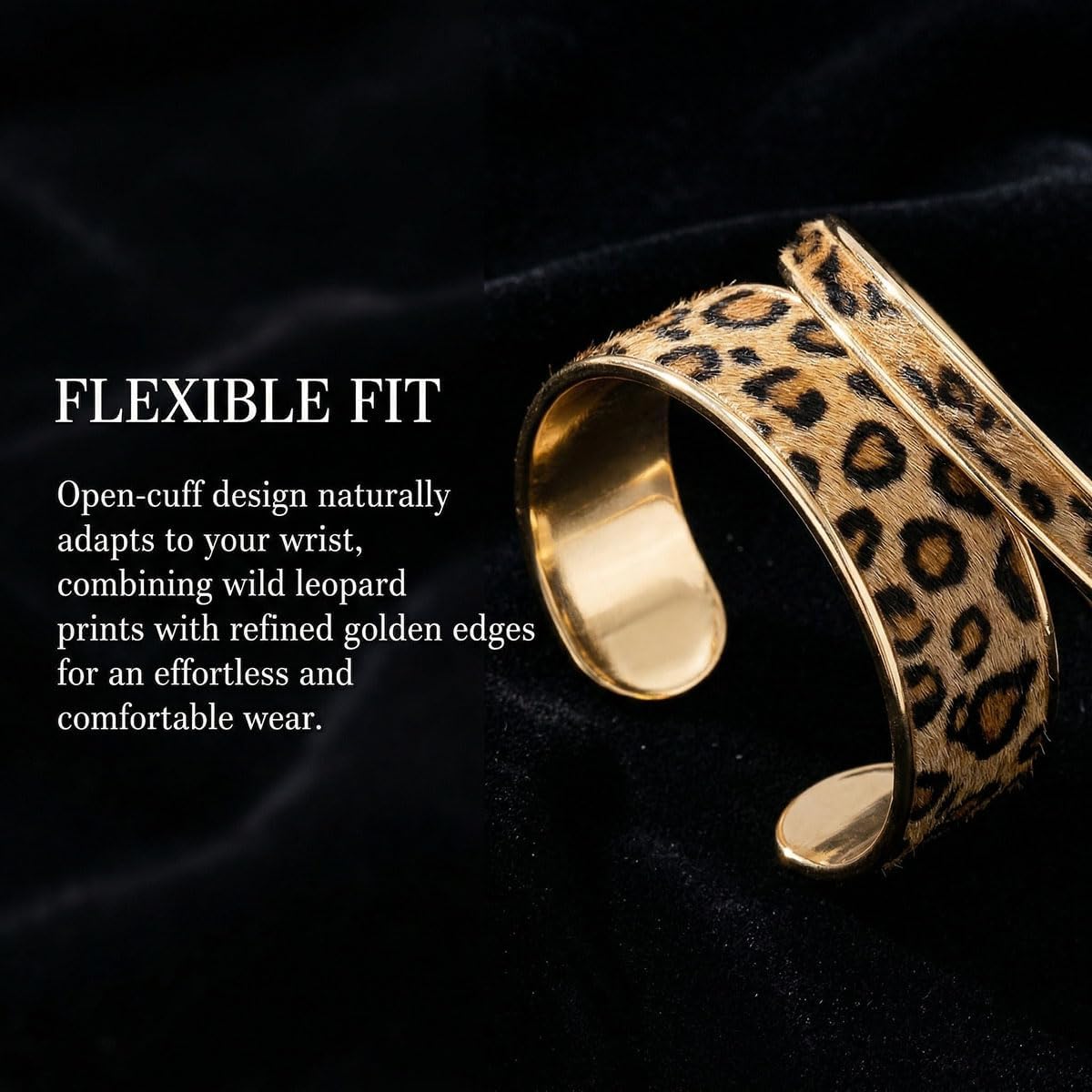 Leopard print gold bangle bracelet — chunky polished design, statement jewelry — view 1