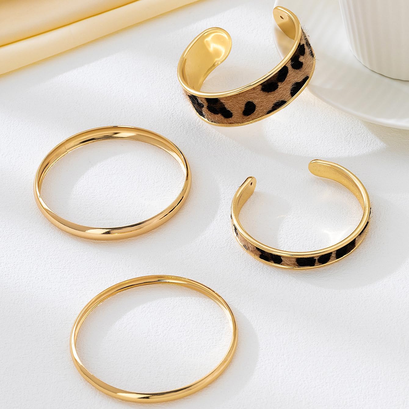 Leopard print gold bangle bracelet — chunky polished design, statement jewelry — view 3