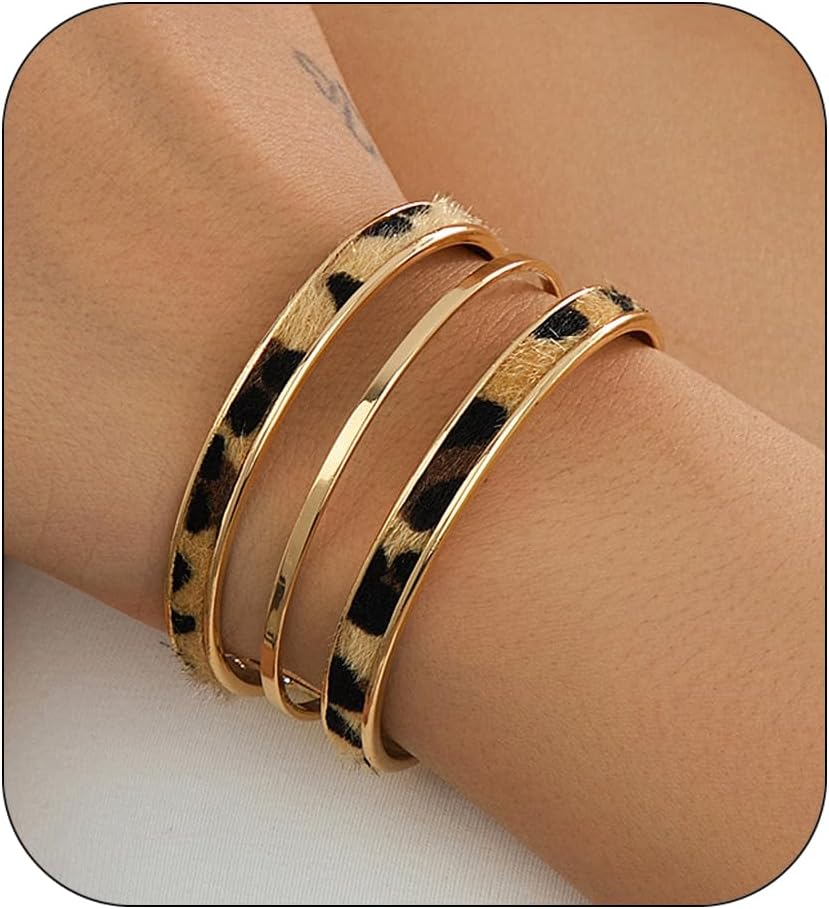 Leopard print gold bangle bracelet — chunky polished design, statement jewelry — view 4