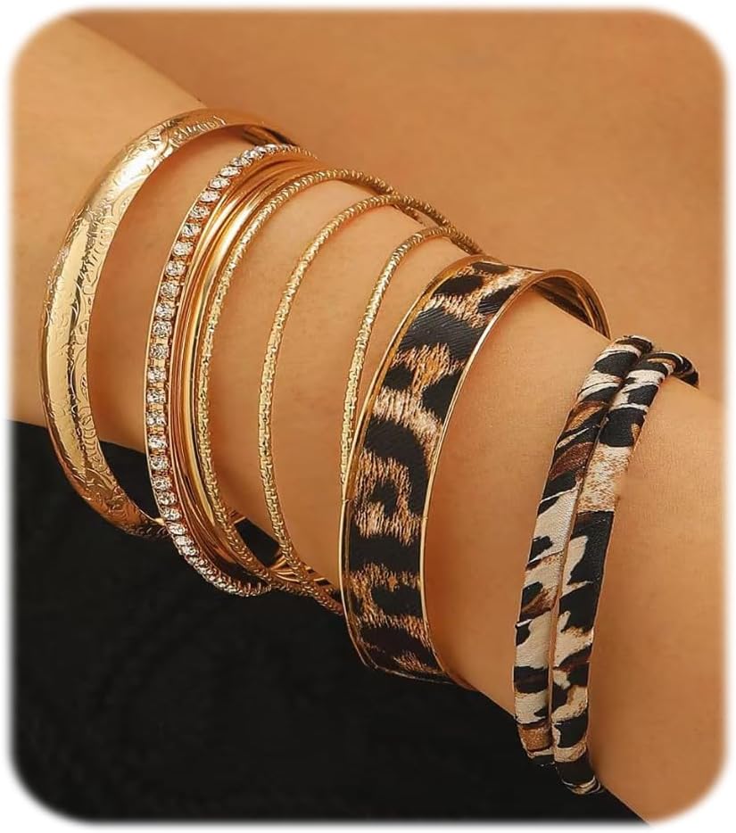 Leopard print gold bangle bracelet — chunky polished design, statement jewelry — view 2