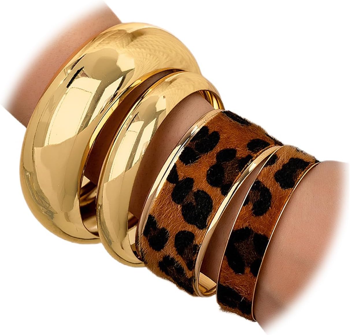 Leopard print gold bangle bracelet — chunky polished design, statement jewelry — view 3