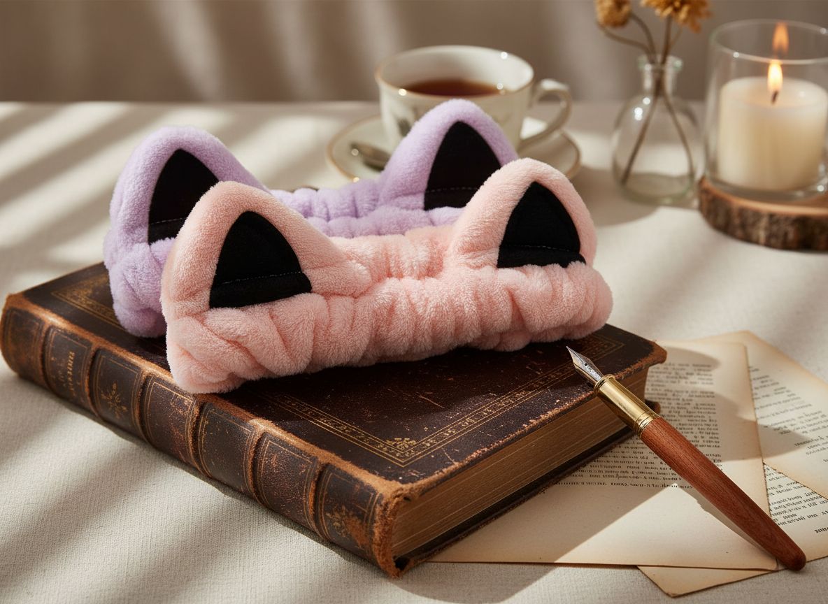 Pink fleece cat ear headband for skincare and makeup routine — view 3