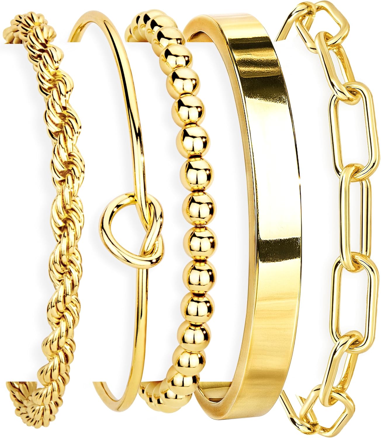 Gold-plated stackable bracelet set in various chunky styles — waterproof sterling silver — view 1