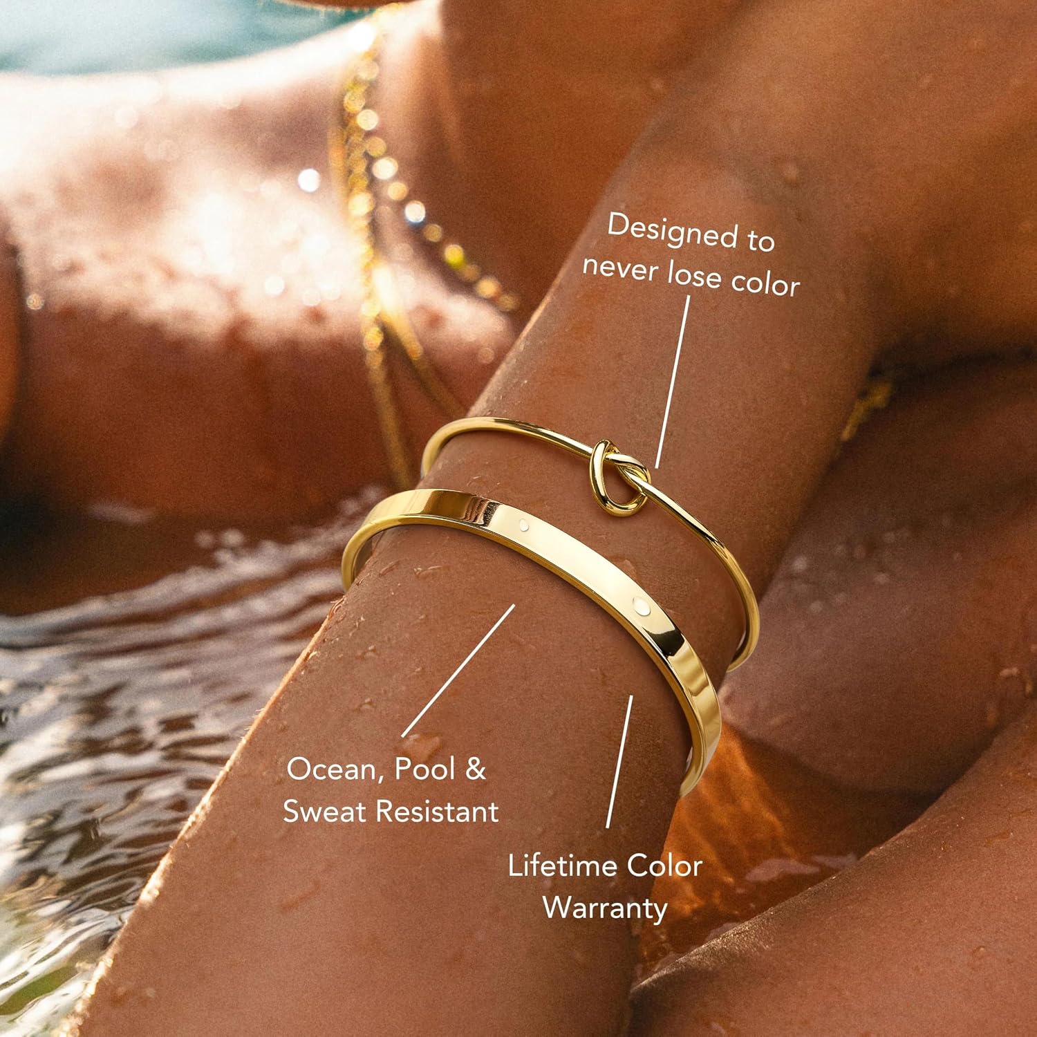 Gold-plated stackable bracelet set in various chunky styles — waterproof sterling silver — view 3