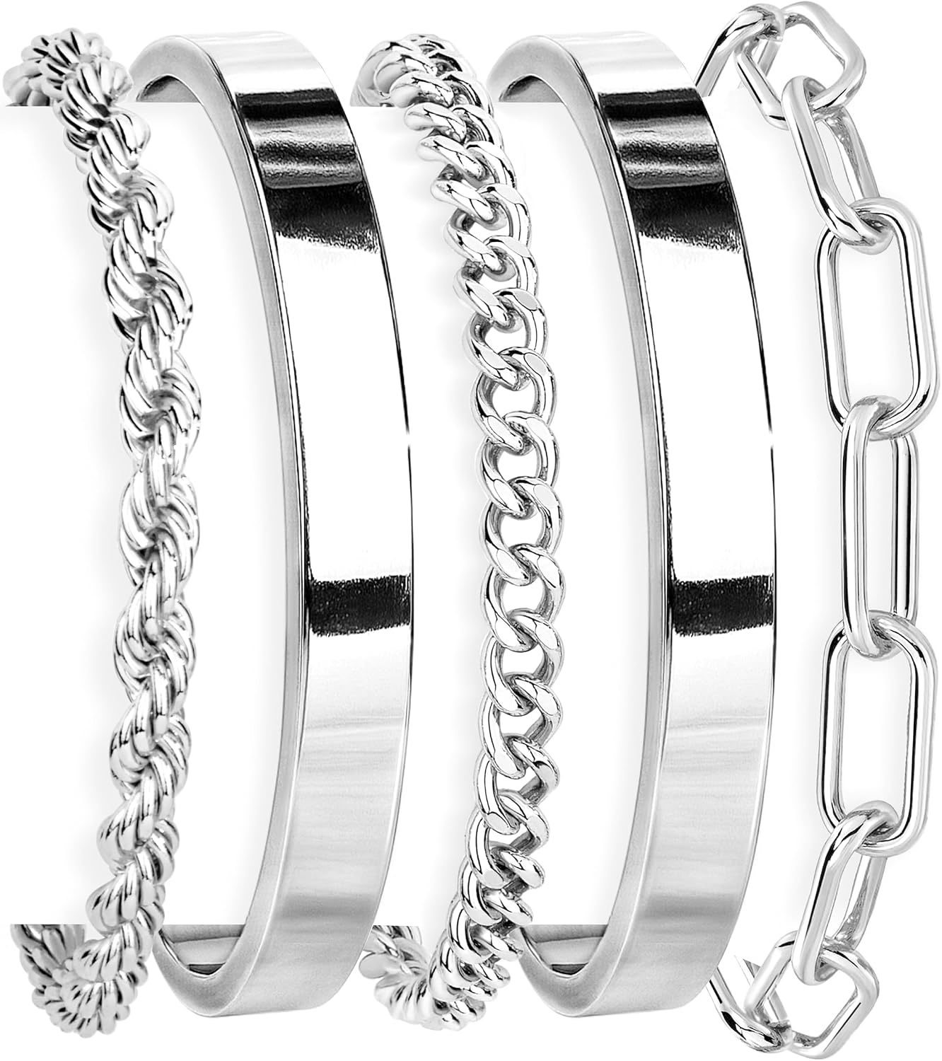 Gold-plated stackable bracelet set in various chunky styles — waterproof sterling silver — view 4