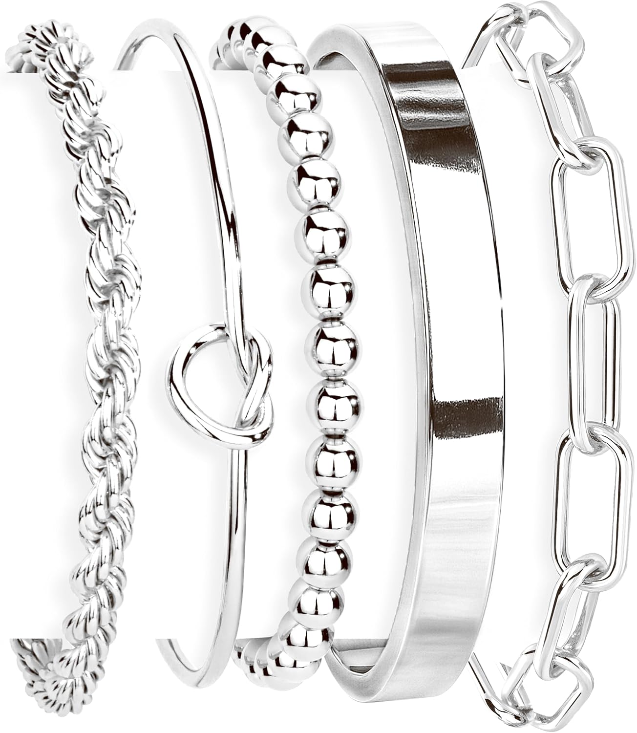 Gold-plated stackable bracelet set in various chunky styles — waterproof sterling silver — view 5