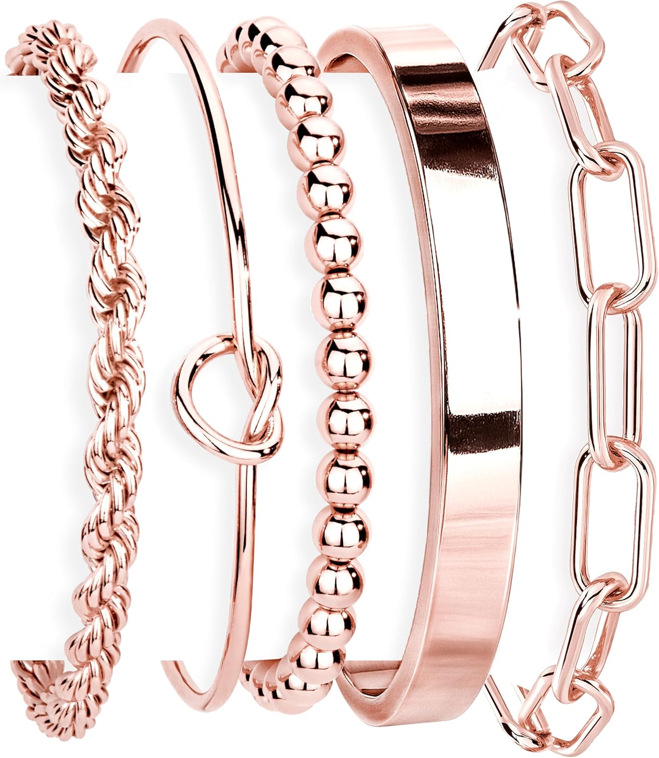 Gold-plated stackable bracelet set in various chunky styles — waterproof sterling silver — back