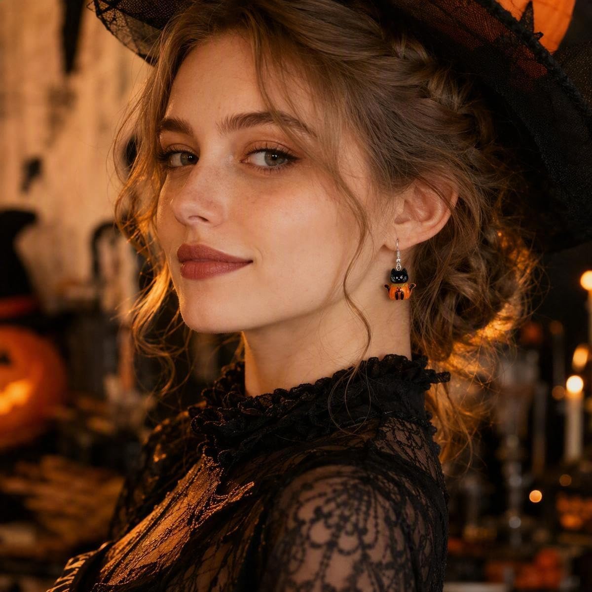 Skull skeleton dangle earrings in multi-color — bold Halloween party style — view 2