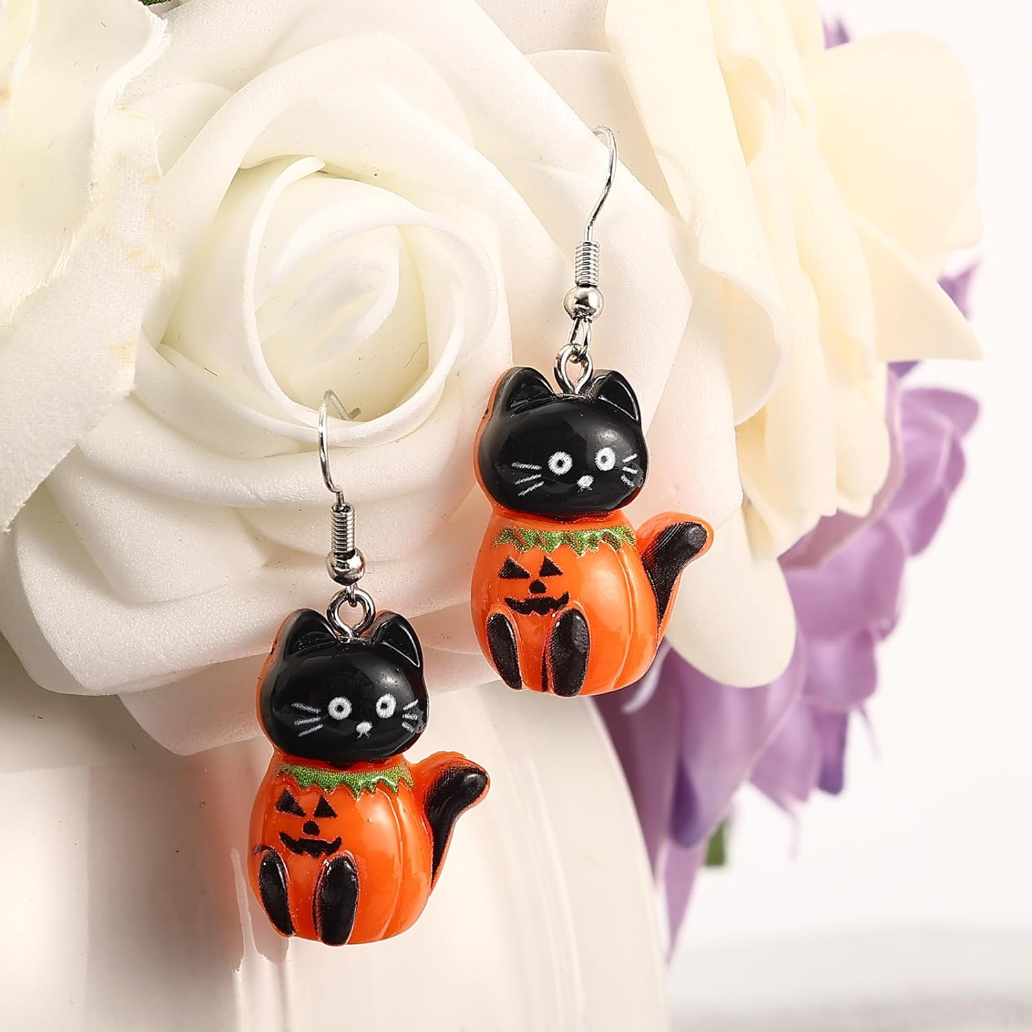Skull skeleton dangle earrings in multi-color — bold Halloween party style — view 3