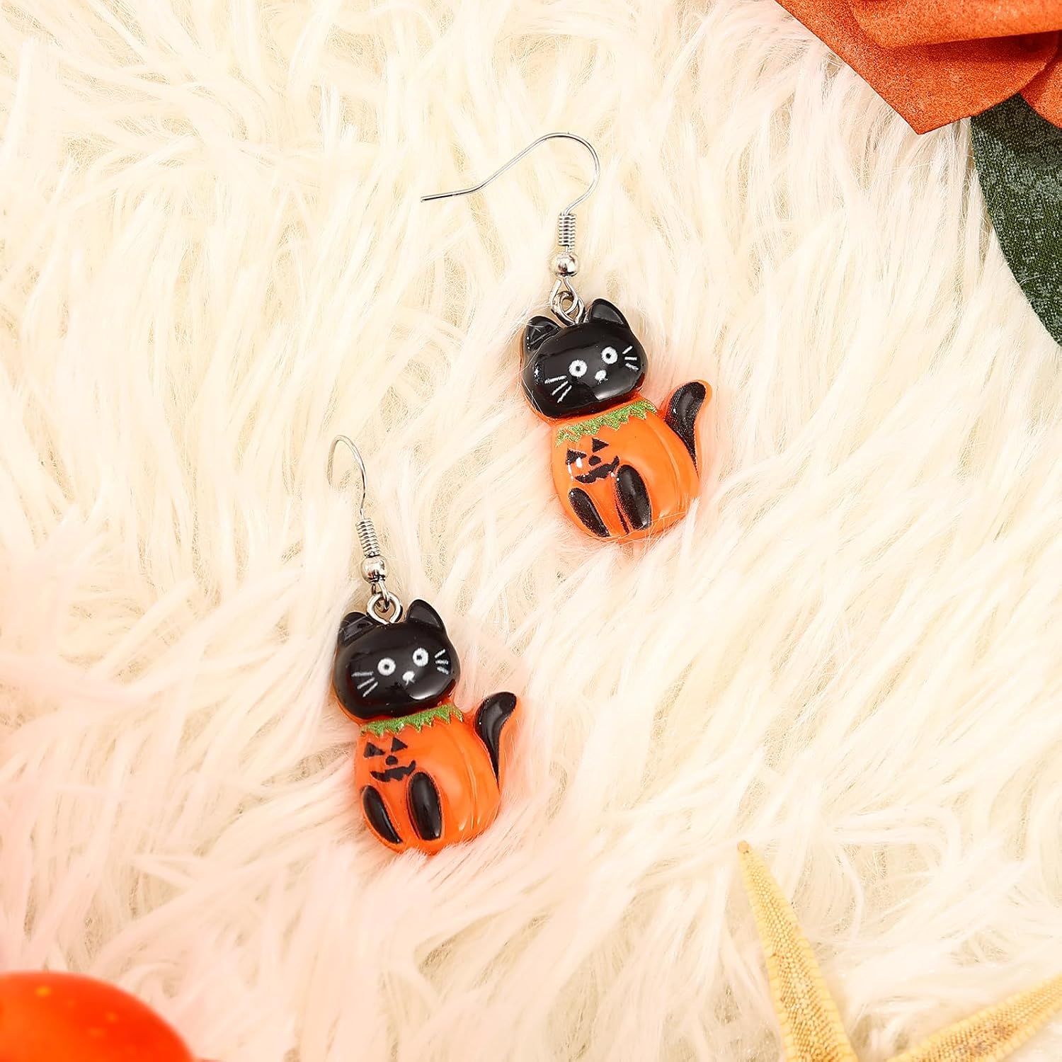 Skull skeleton dangle earrings in multi-color — bold Halloween party style — view 4