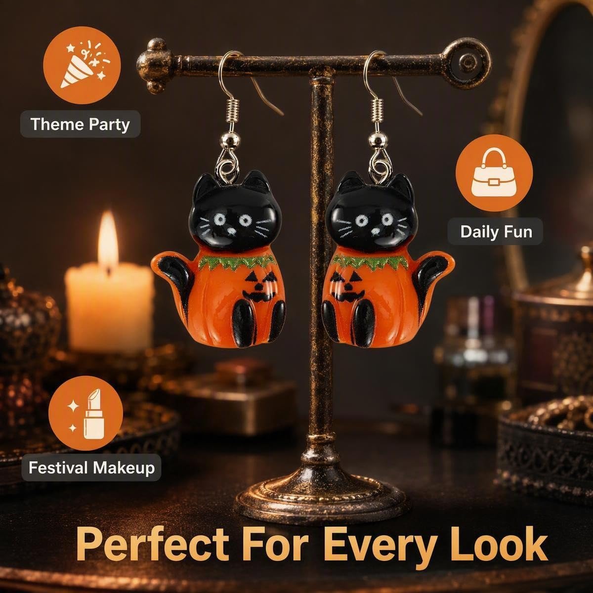 Skull skeleton dangle earrings in multi-color — bold Halloween party style — view 2