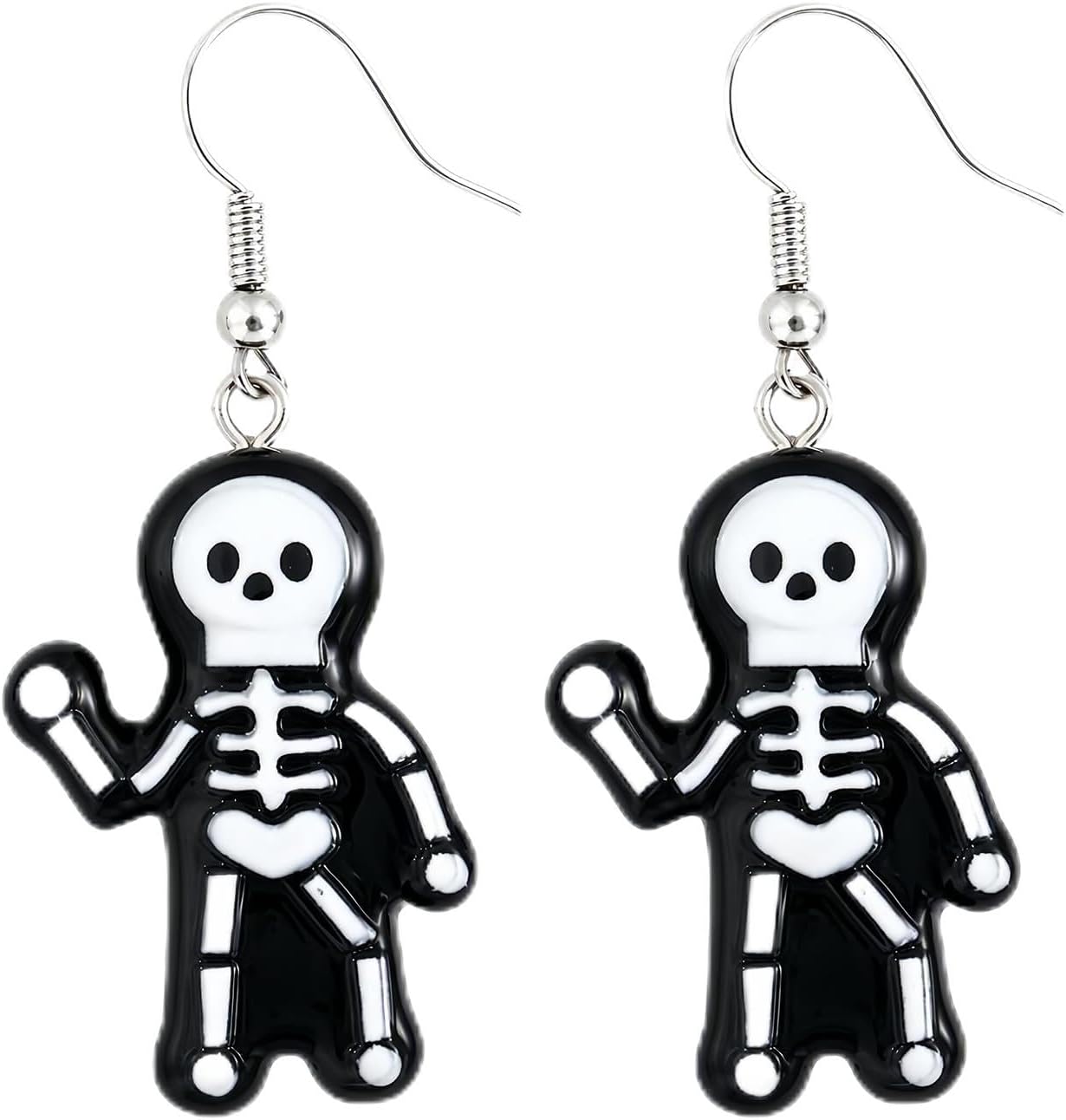 Skull skeleton dangle earrings in multi-color — bold Halloween party style — view 2