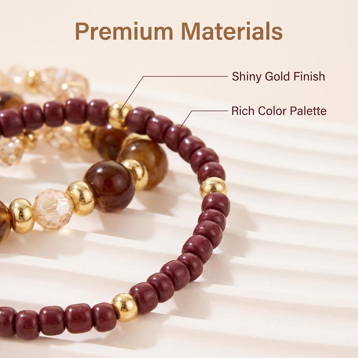 Black beaded stackable bracelets — multilayer stretch design, bohemian style — view 4