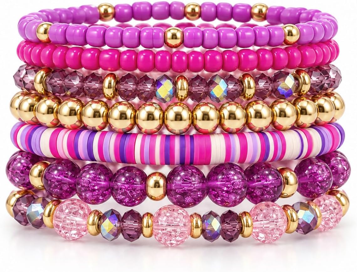 Black beaded stackable bracelets — multilayer stretch design, bohemian style — view 2