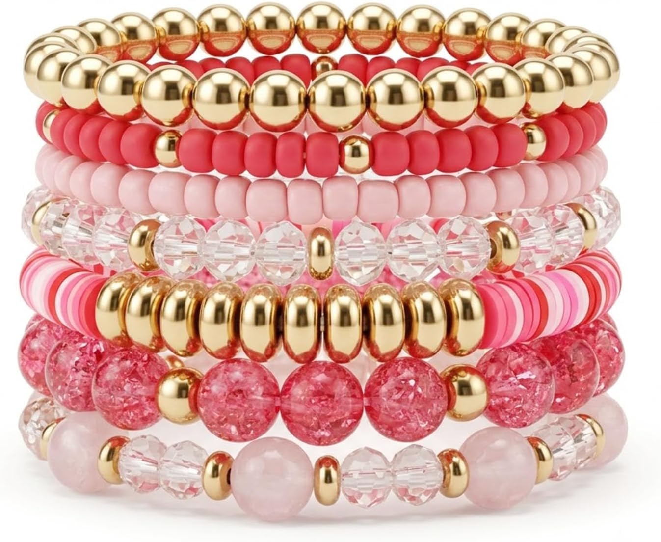 Black beaded stackable bracelets — multilayer stretch design, bohemian style — view 3
