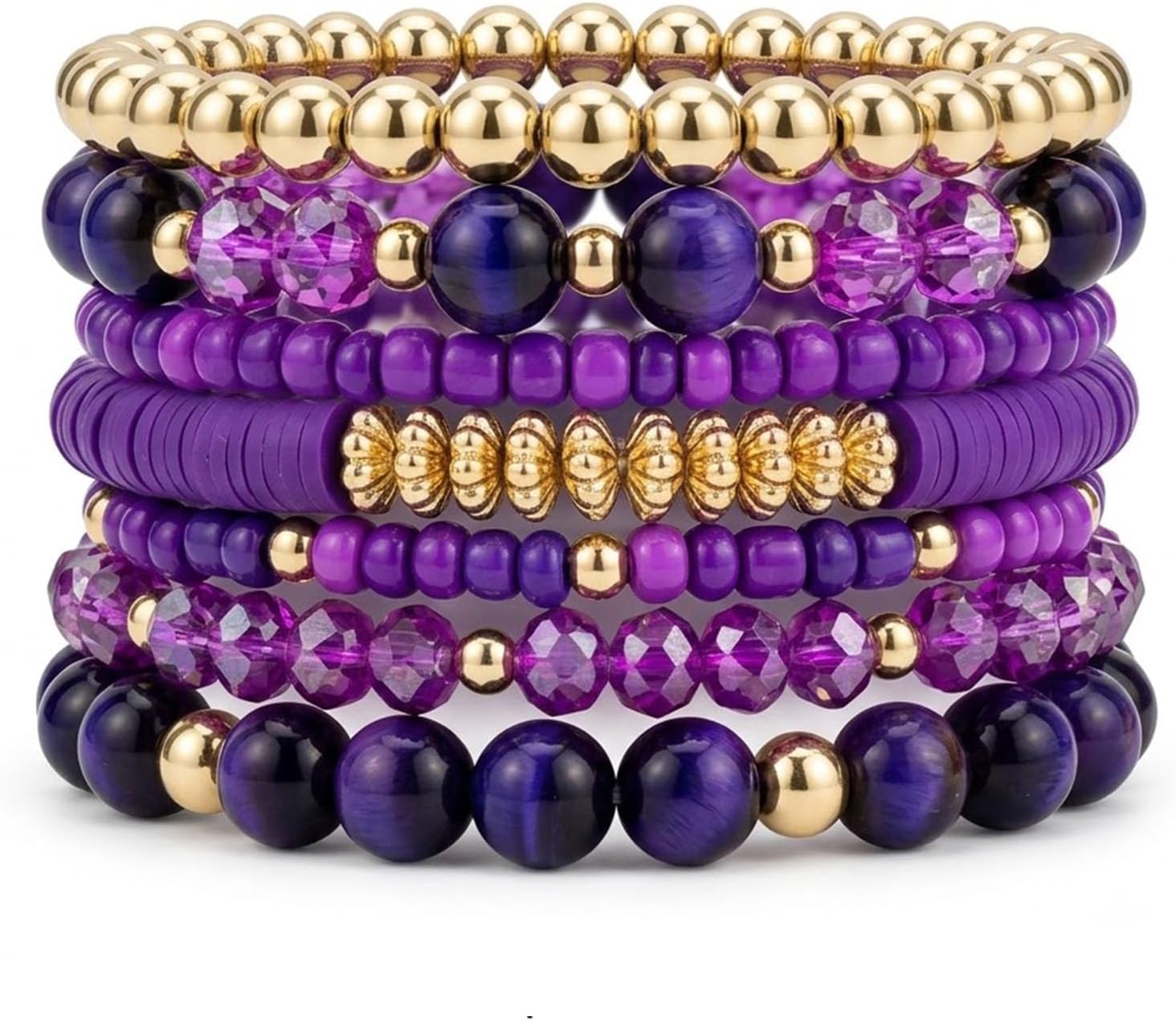 Black beaded stackable bracelets — multilayer stretch design, bohemian style — view 3
