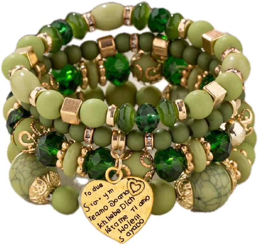 Women Beaded Bracelet Set | Colorful Boho Stackable Trendy Design with Crystal Accents Multilayer Bangle Bracelet | Fashion Stretch Braclets Jewelry for Women